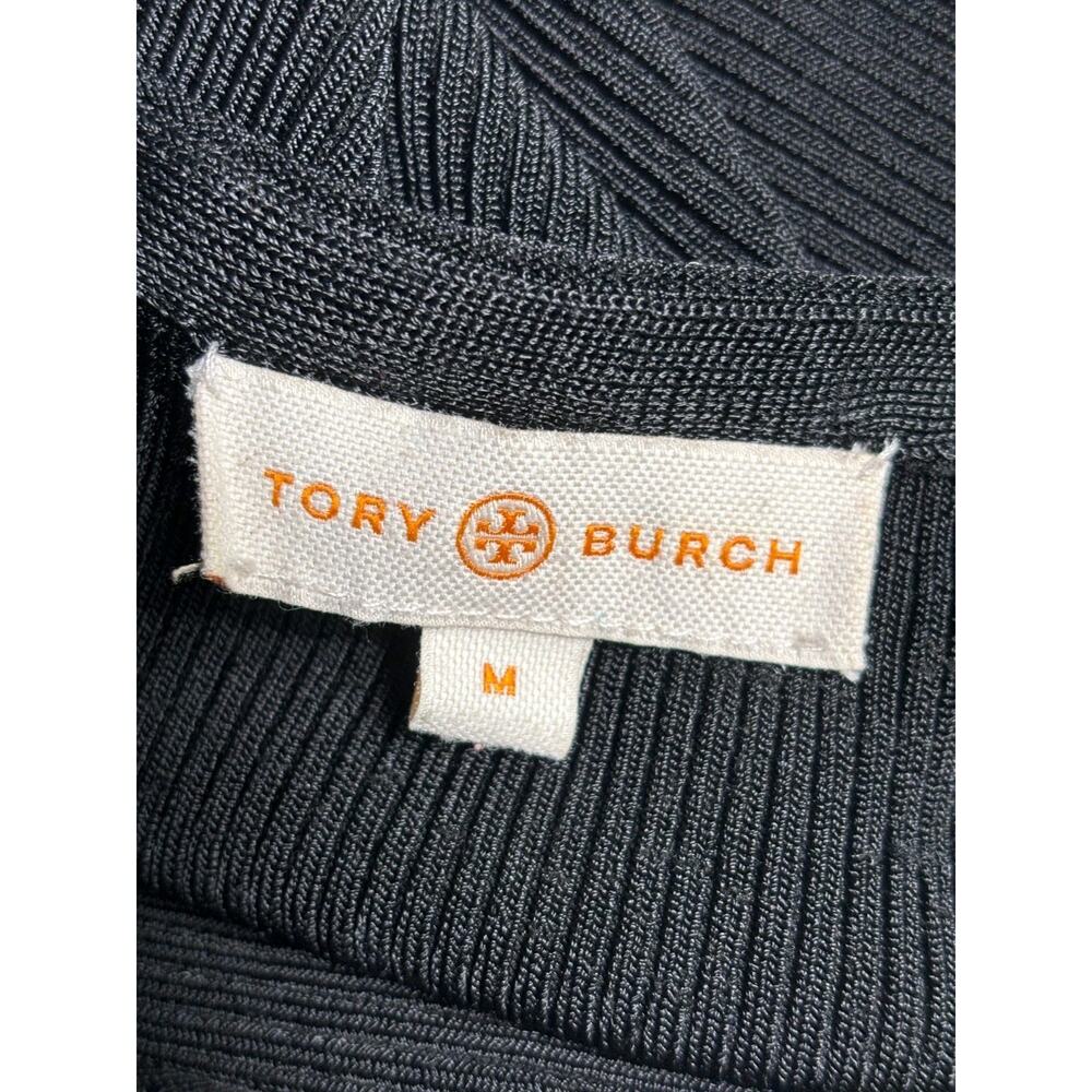 Tory Burch Thea Ribbed Knit Dress Womens Size M Black Long Sleeve Square Neck - Picture 3 of 7